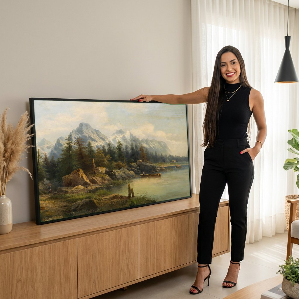 Quadro Decorativo Paisagem Alpina - Karl Kaufmann | modelo apresentando o quadro emoldurado