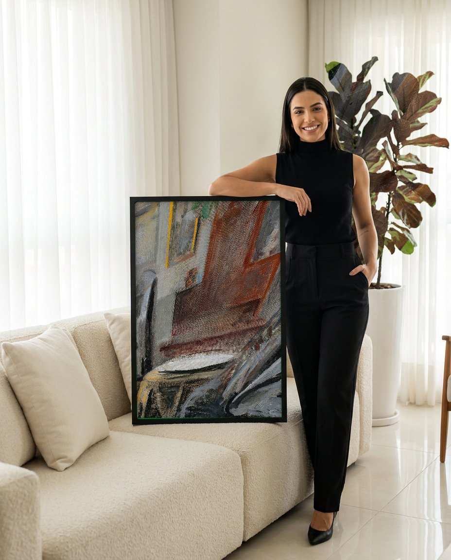 Quadro Decorativo Retrato Íntimo - Jacek Malczewski com modelo em ambiente