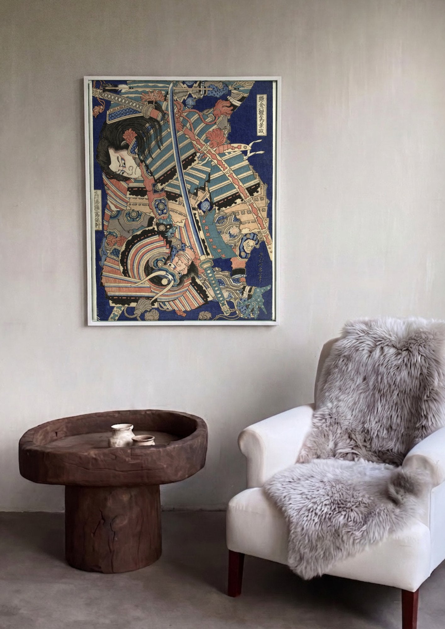 Quadro Decorativo Samurai em Armadura - Katsushika Hokusai em ambiente decorado