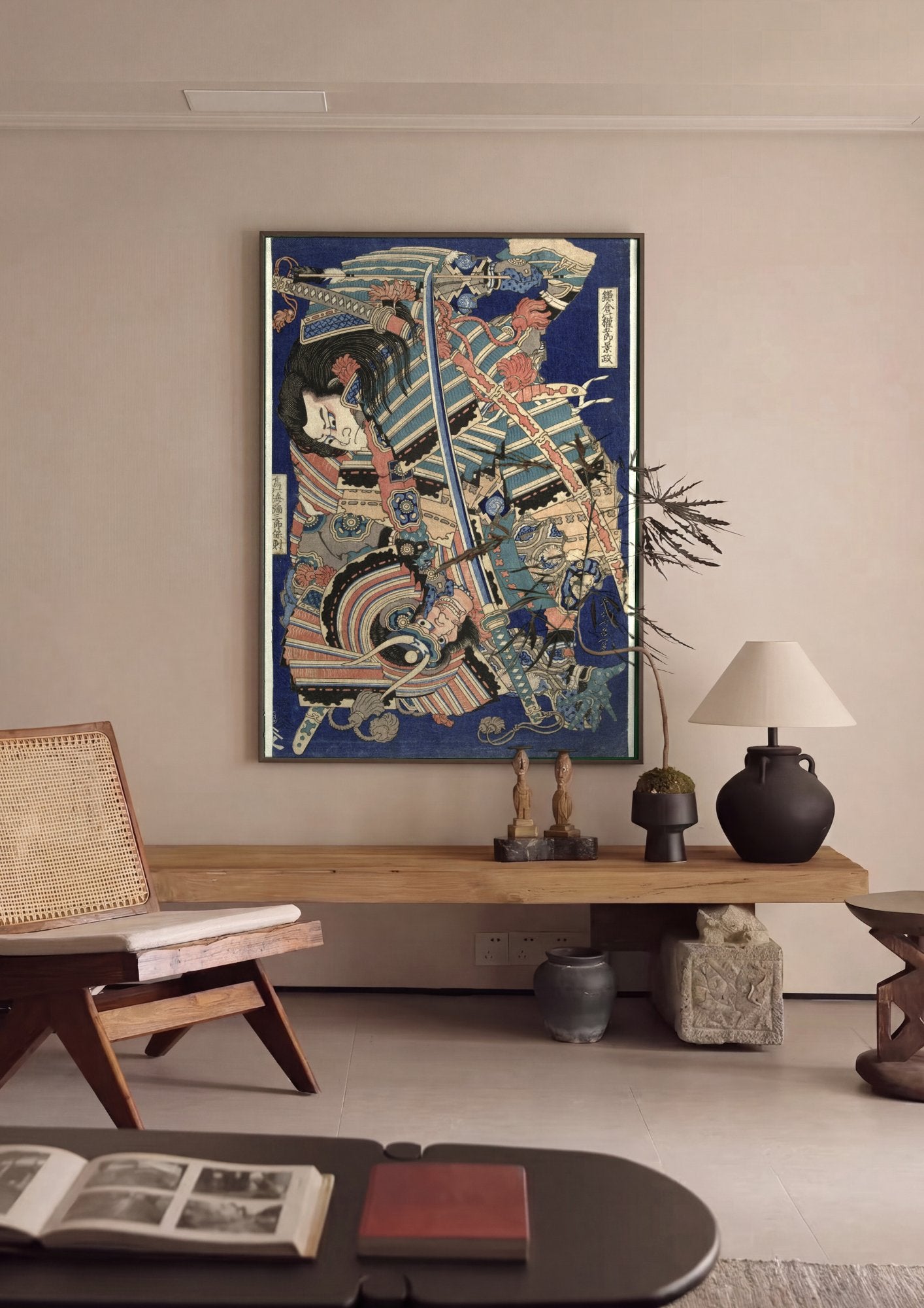 Quadro Decorativo Samurai em Armadura - Katsushika Hokusai em ambiente decorado