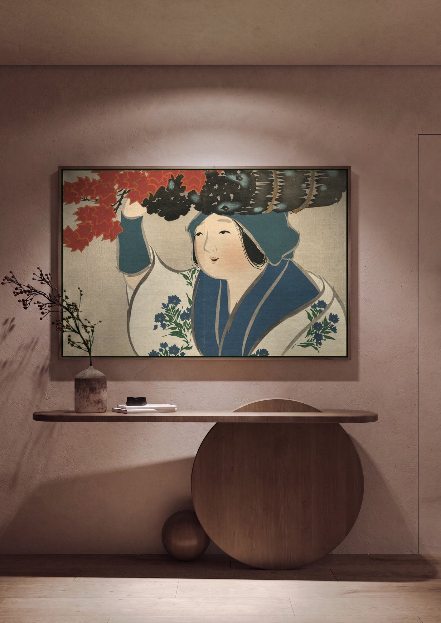 Quadro Decorativo A Mulher e o Outono - Kamisaka Sekka em ambiente decorado