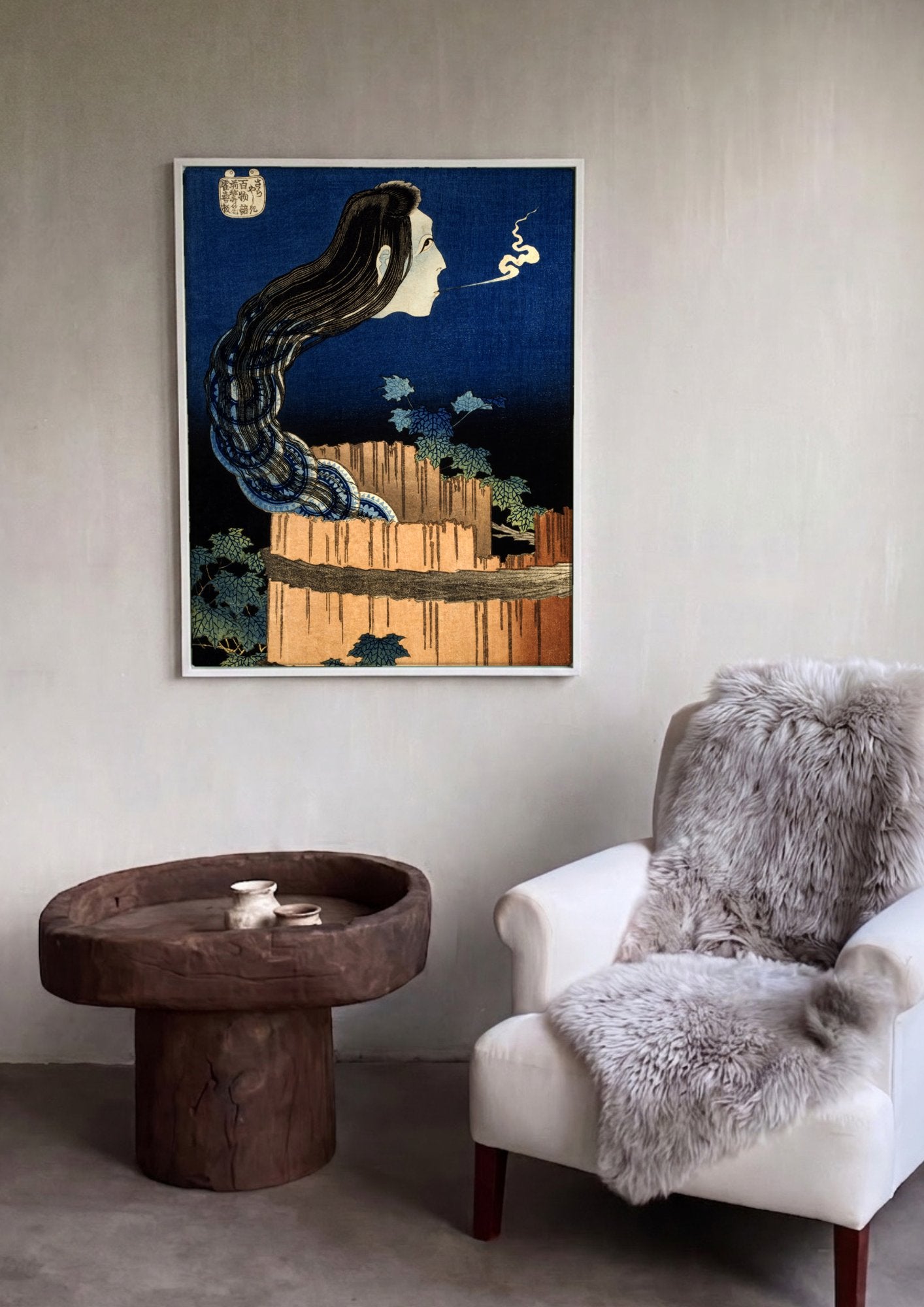 Quadro Decorativo O Fantasma de Okiku - Katsushika Hokusai em ambiente decorado