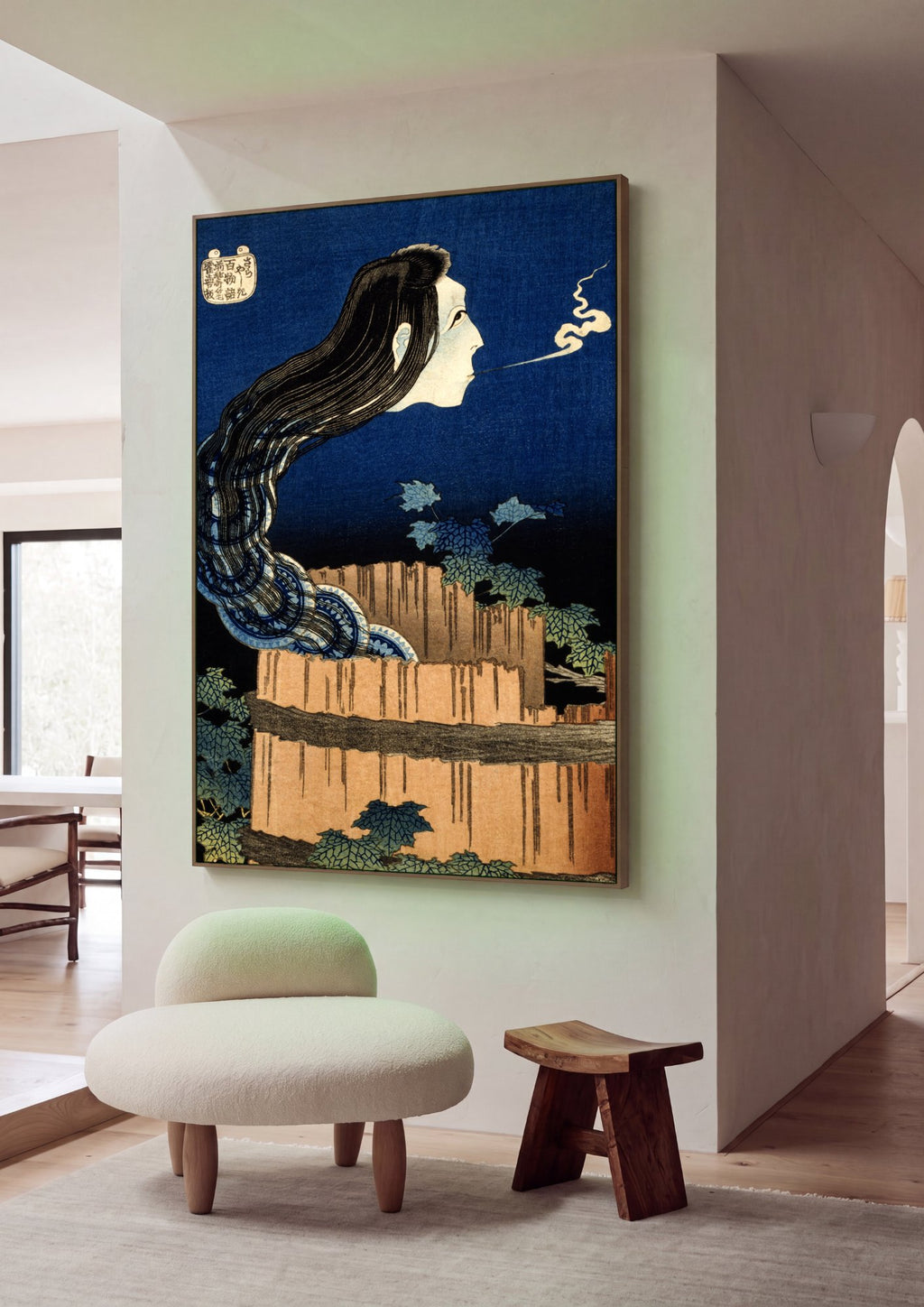 Quadro Decorativo O Fantasma de Okiku - Katsushika Hokusai em ambiente decorado