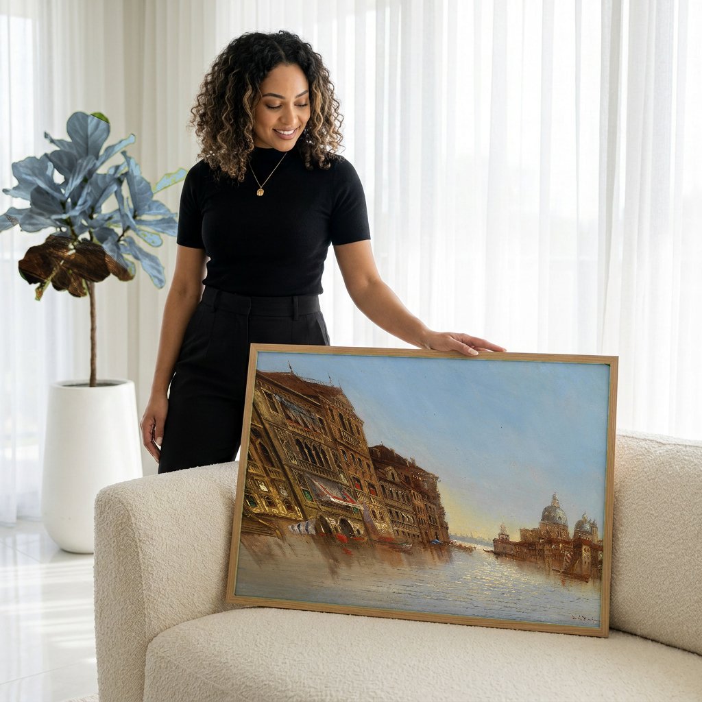 Quadro Decorativo Canal Grande, Veneza - Karl Kaufmann com modelo em ambiente
