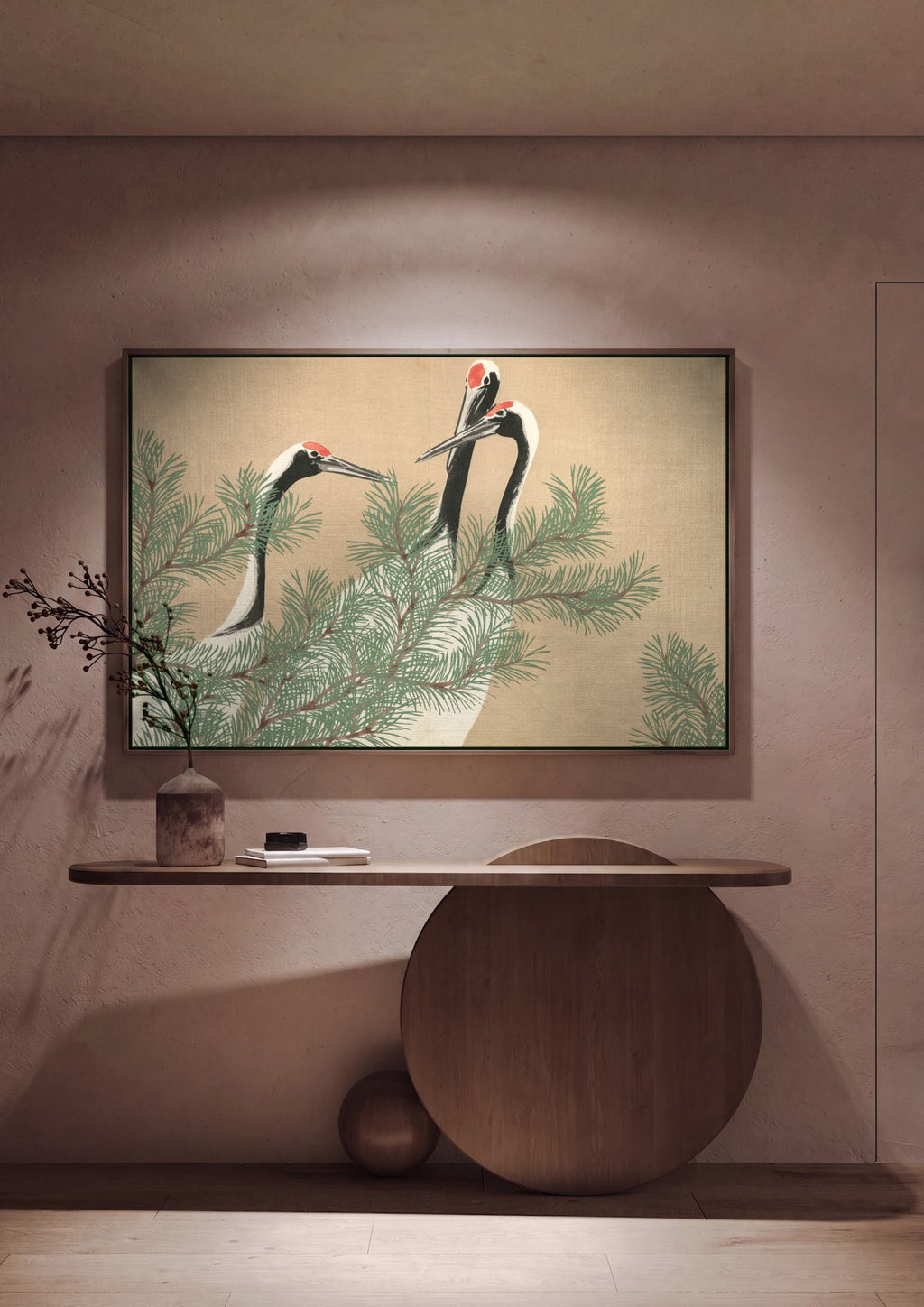 Quadro Decorativo Garças e Pinheiros - Kamisaka Sekka em ambiente decorado
