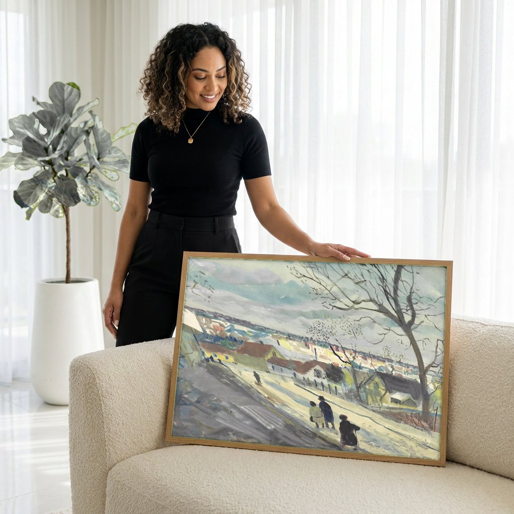 Quadro Decorativo 'Paisagem Urbana' - Oskar Laske com modelo em ambiente
