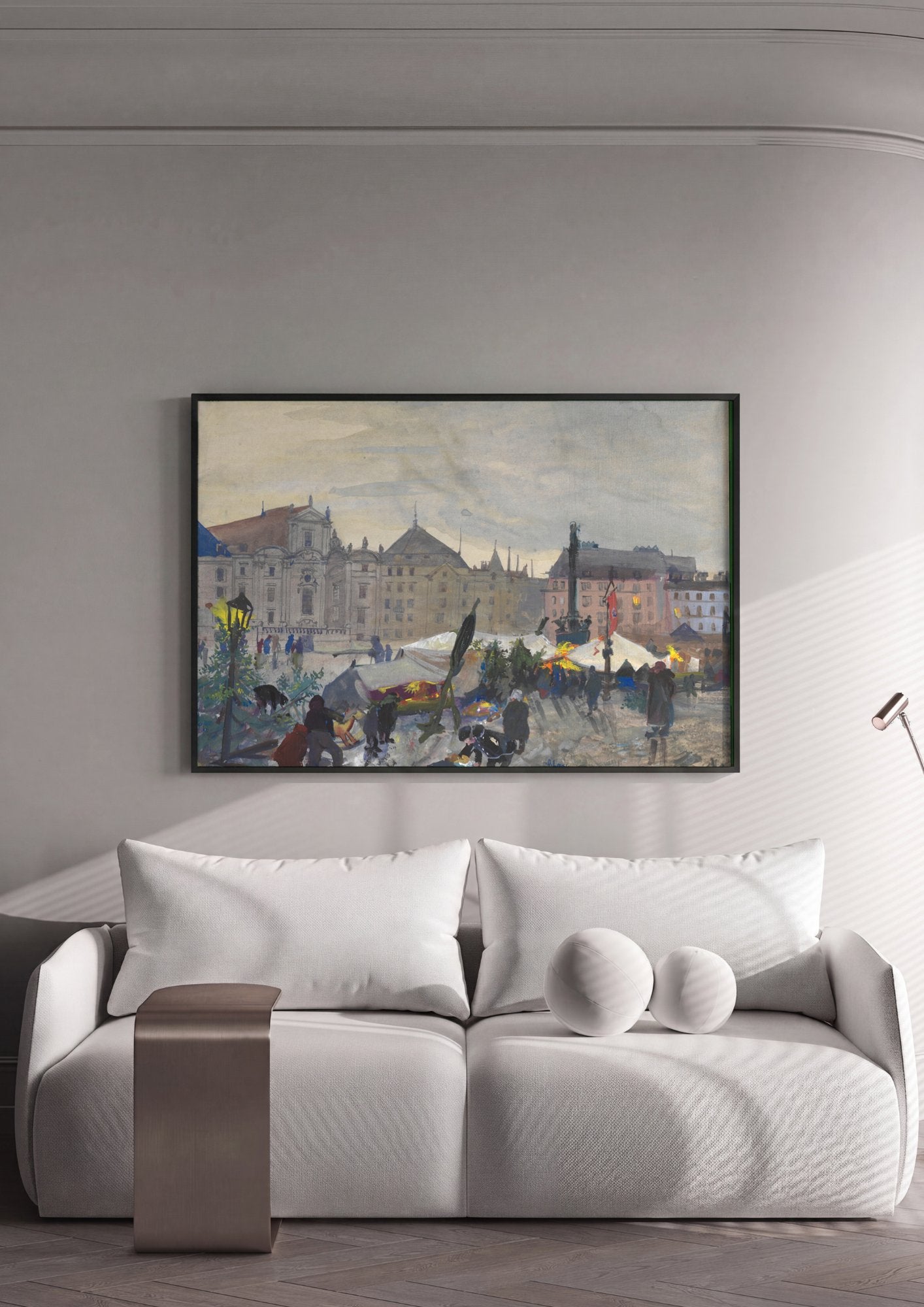 Quadro Decorativo Mercado de Natal - Oskar Laske em ambiente decorado