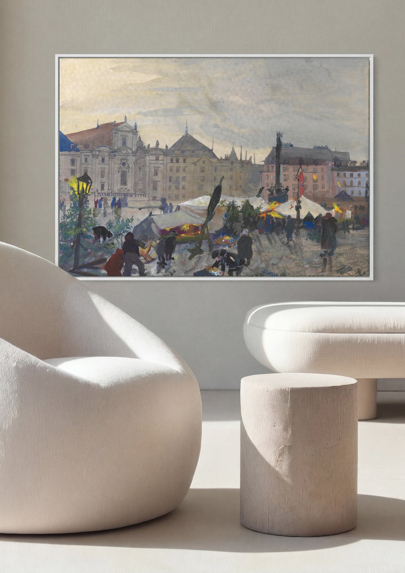 Quadro Decorativo Mercado de Natal - Oskar Laske em ambiente decorado