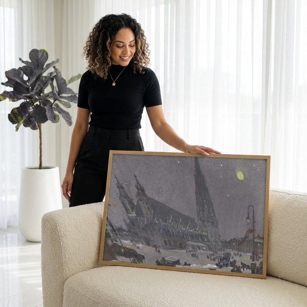 Quadro Decorativo Noite de Inverno - Oskar Laske com modelo em ambiente