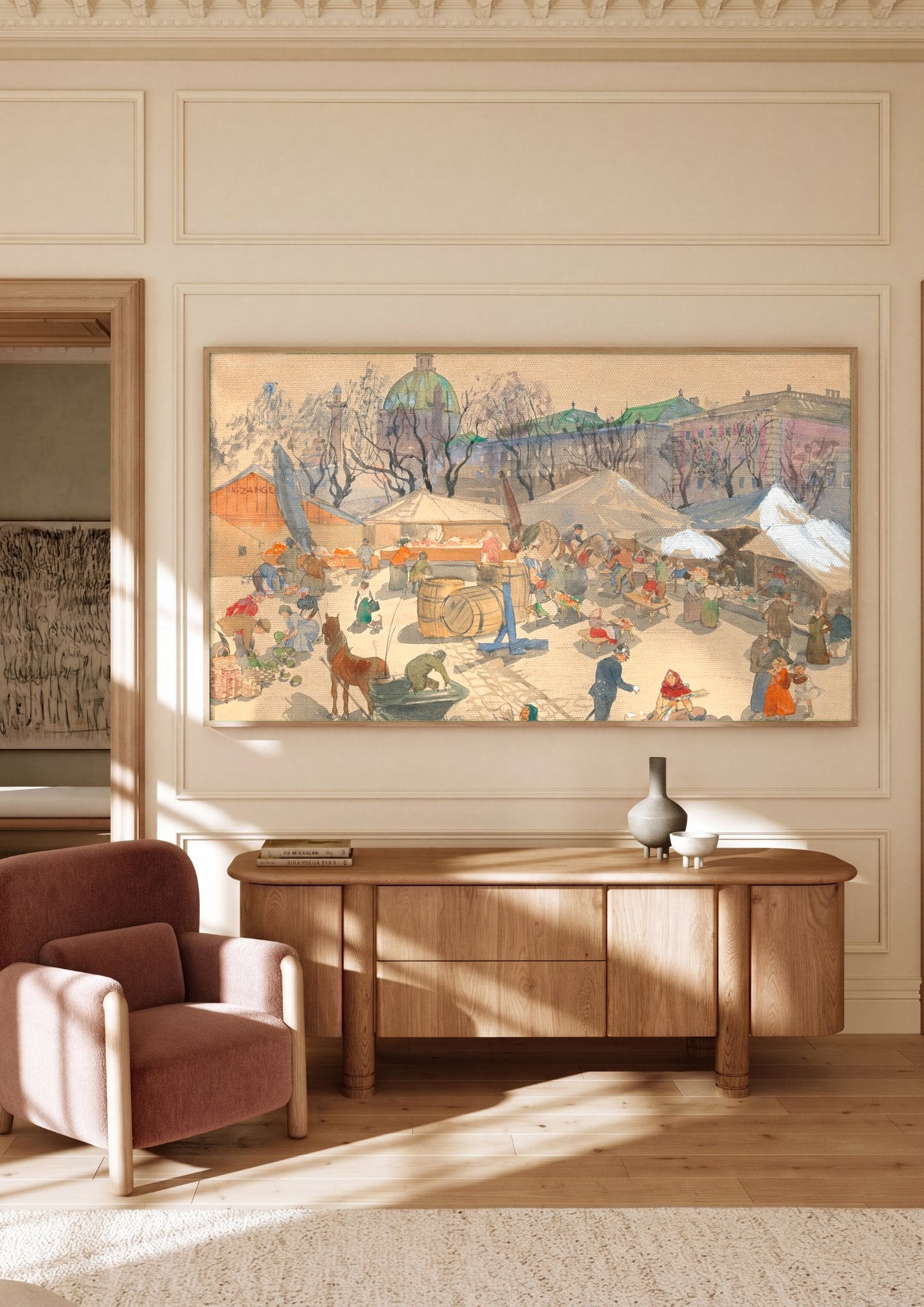 Quadro Decorativo Mercado de Viena - Oskar Laske em ambiente decorado