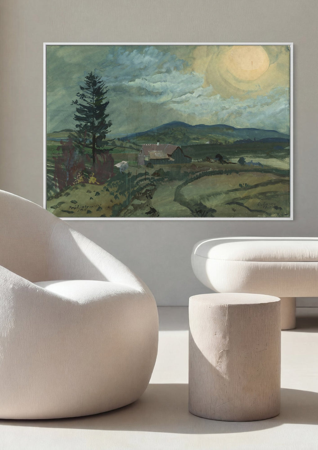 Quadro Decorativo Paisagem com Sol - Oskar Laske em ambiente decorado