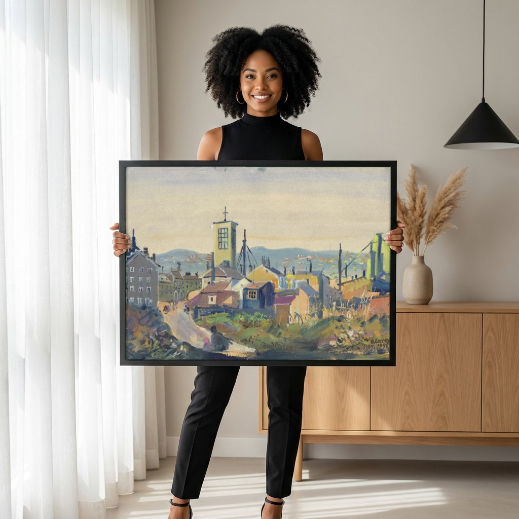 Quadro Decorativo Paisagem Urbana - Oskar Laske com modelo em ambiente