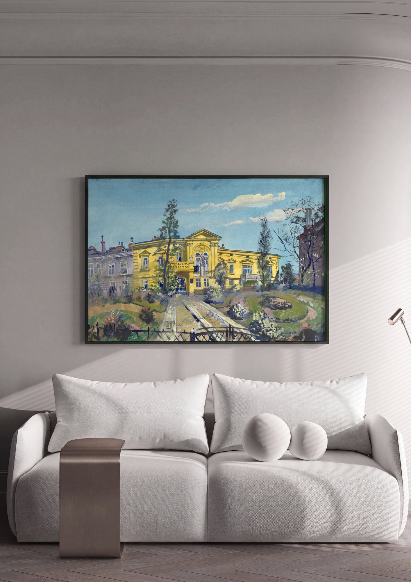 Quadro Decorativo Edifício Amarelo - Oskar Laske em ambiente decorado