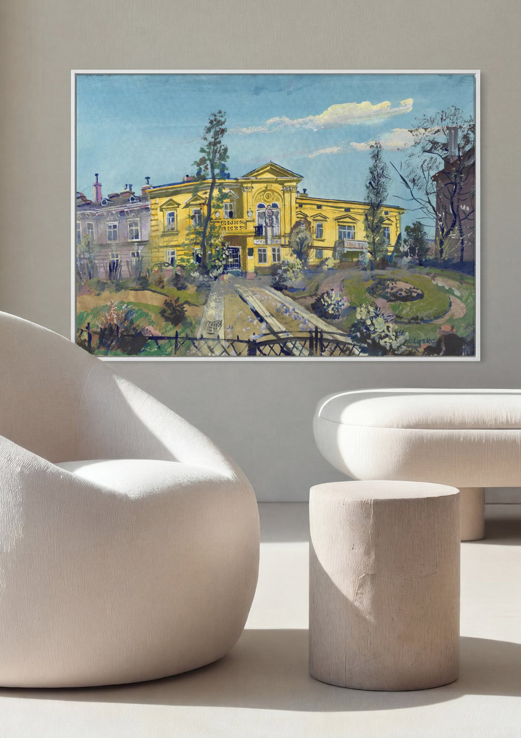 Quadro Decorativo Edifício Amarelo - Oskar Laske em ambiente decorado