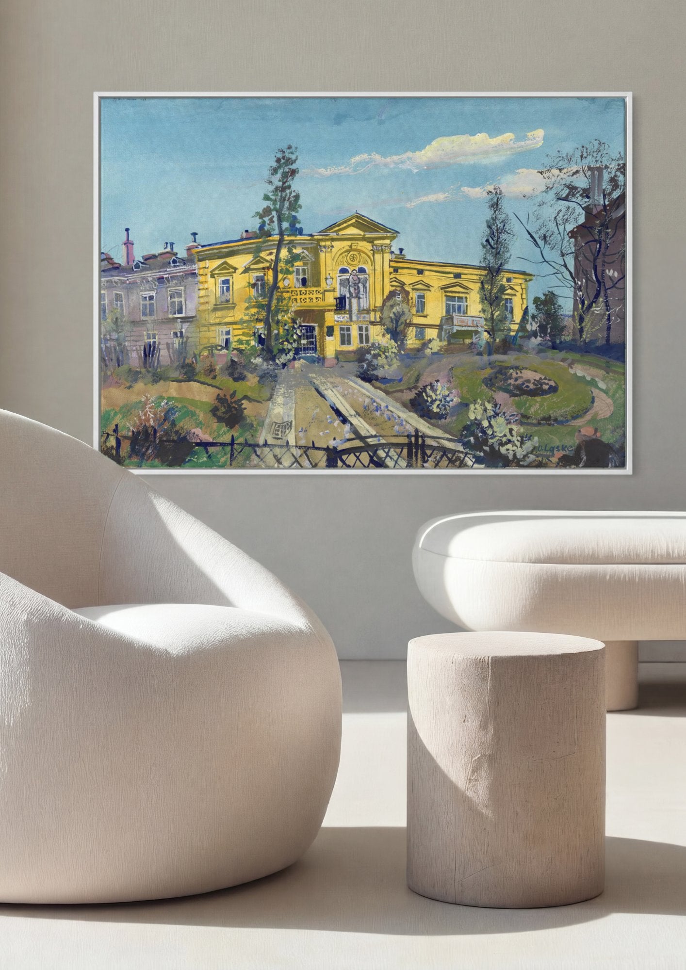 Quadro Decorativo Edifício Amarelo - Oskar Laske em ambiente decorado