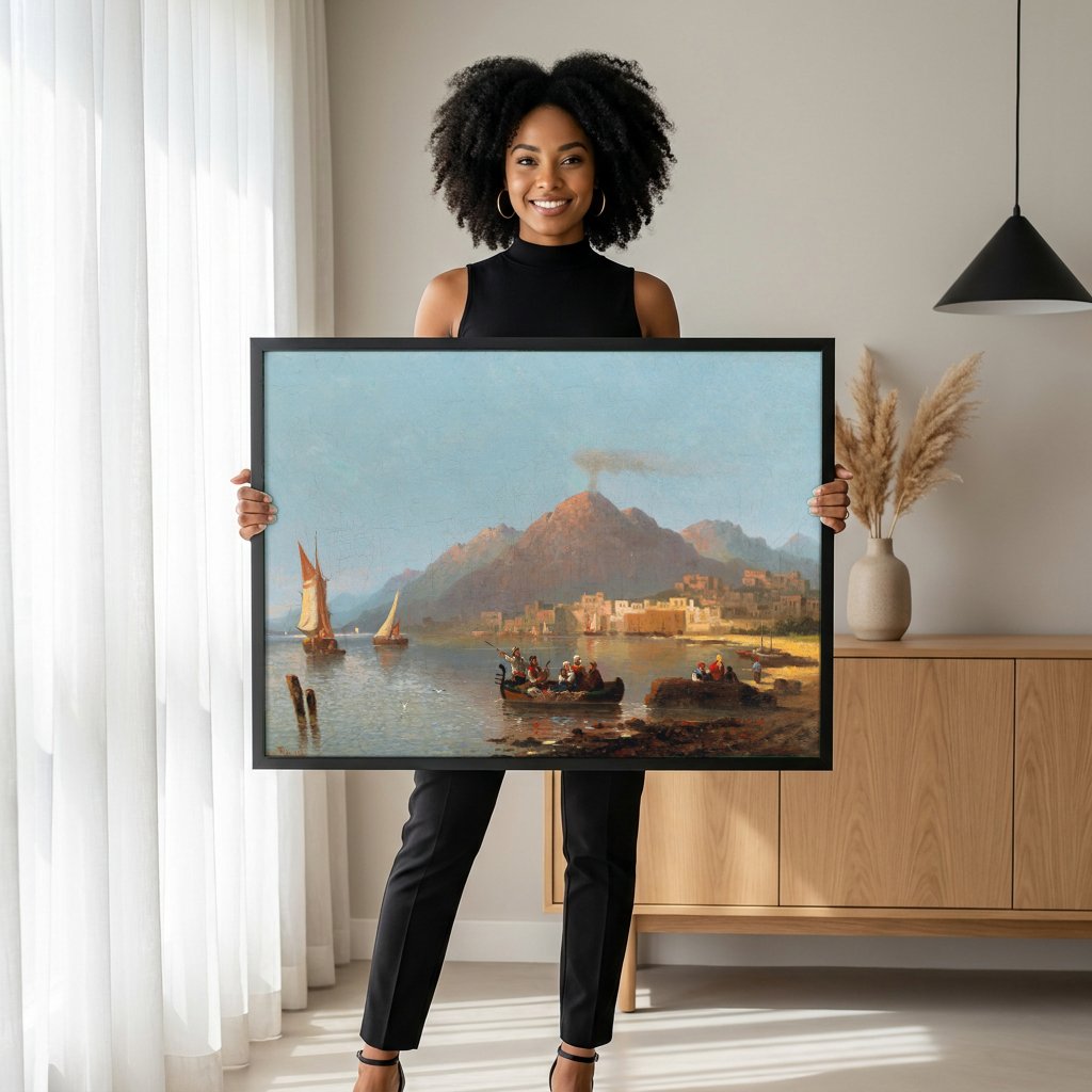 Quadro Decorativo Porto Mediterrâneo - Karl Kaufmann com modelo em ambiente