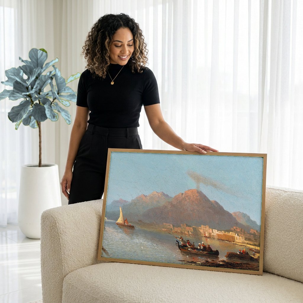 Quadro Decorativo Porto Mediterrâneo - Karl Kaufmann com modelo em ambiente