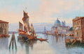 Pintura a óleo de Karl Kaufmann retratando o Grande Canal de Veneza ao entardecer, com gôndolas e barcos, e a Basílica de Santa Maria della Salute ao fundo.