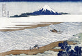 Quadro decorativo "A Grande Onda de Kanagawa" de Hokusai, mostrando uma onda gigante no primeiro plano com barcos e o Monte Fuji ao fundo. A obra utiliza tons de azul e branco.