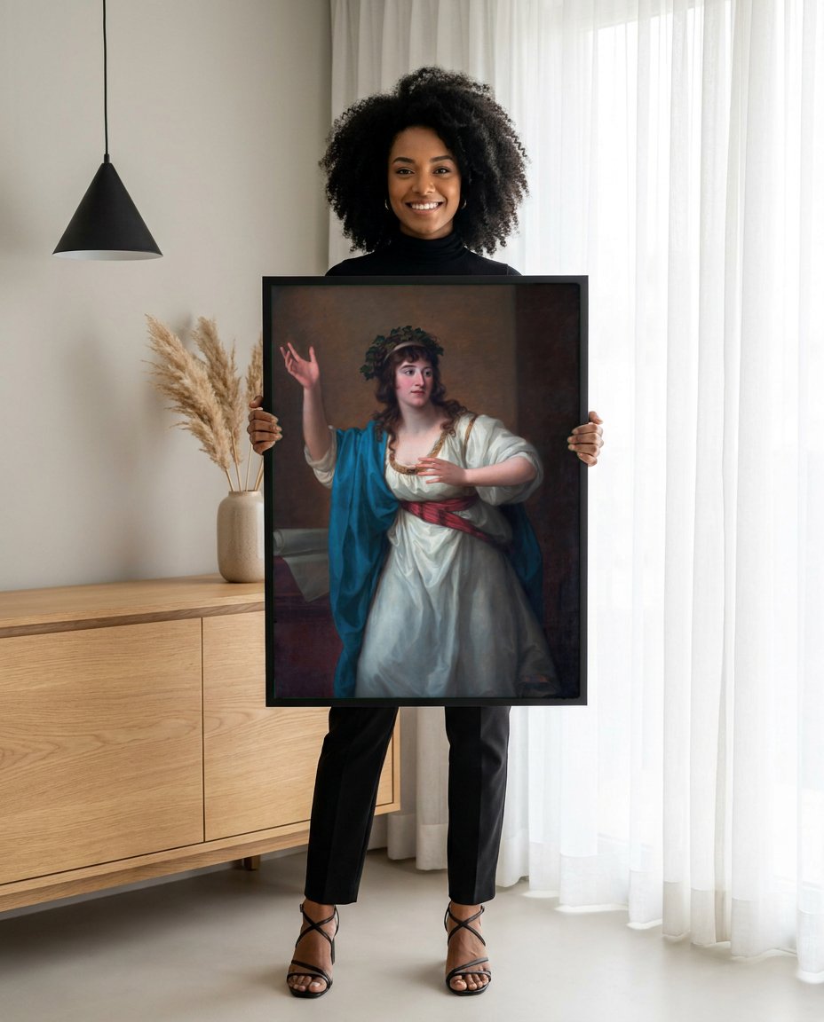 Quadro Decorativo A Poetisa - Angelica Kauffmann com modelo em ambiente
