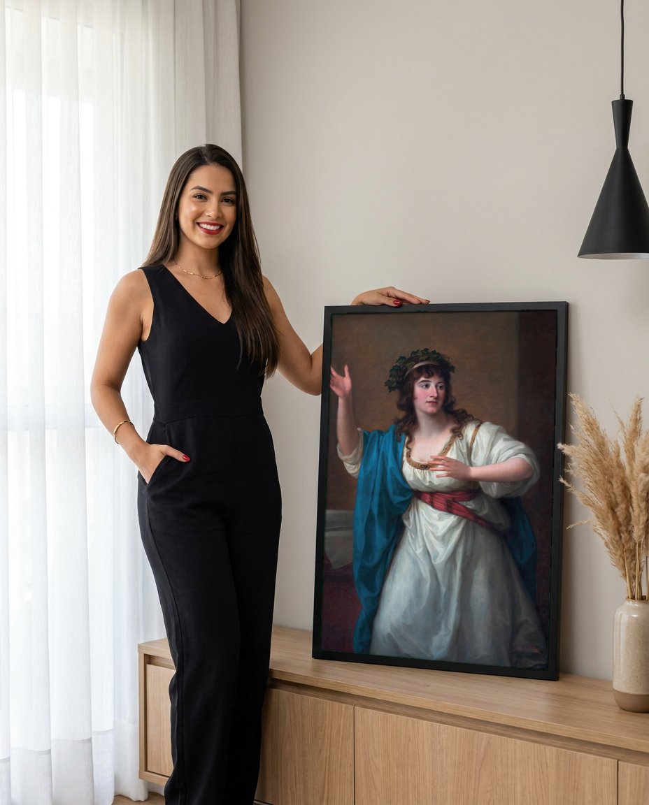 Quadro Decorativo A Poetisa - Angelica Kauffmann com modelo em ambiente