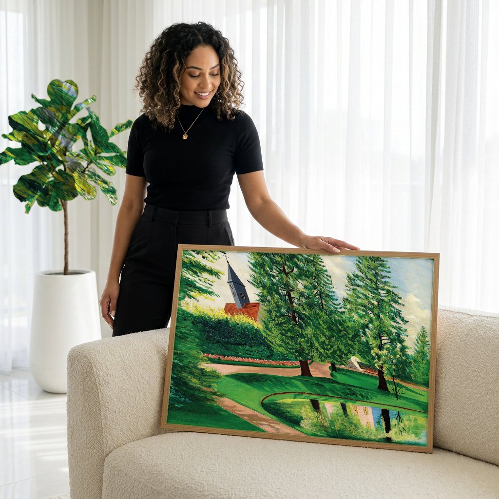 Quadro Decorativo 'Paisagem com Igreja' - Kisling com modelo em ambiente