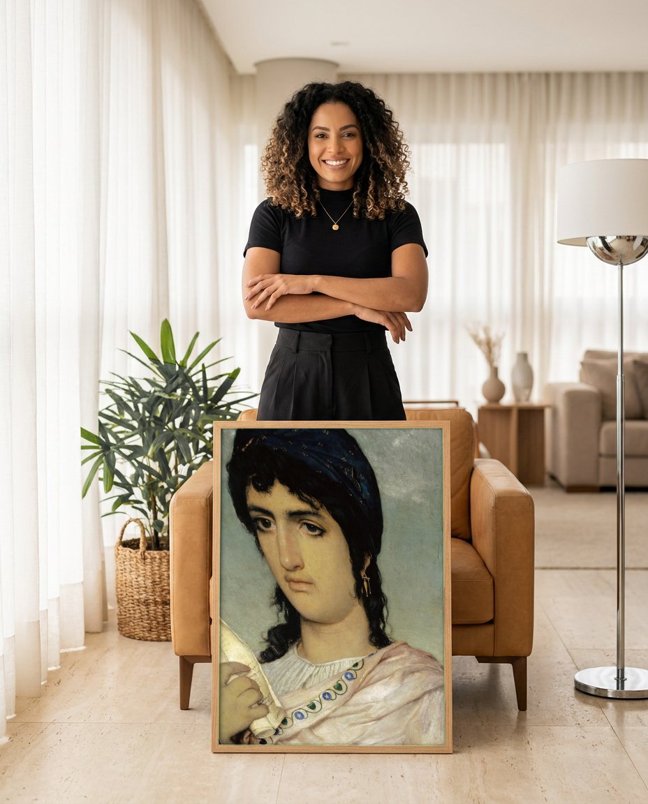 Quadro Decorativo A Sibila - Arnold Böcklin com modelo em ambiente