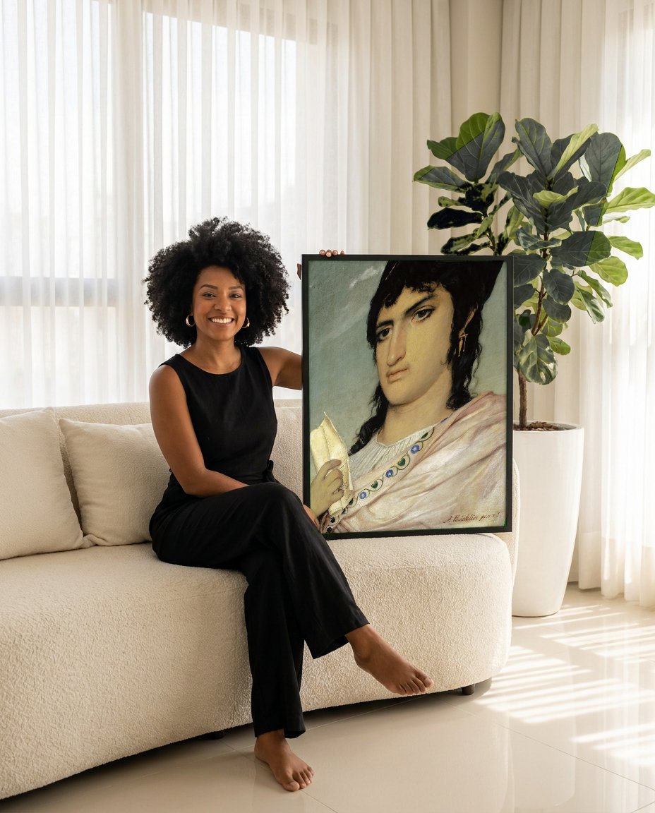 Quadro Decorativo A Sibila - Arnold Böcklin com modelo em ambiente