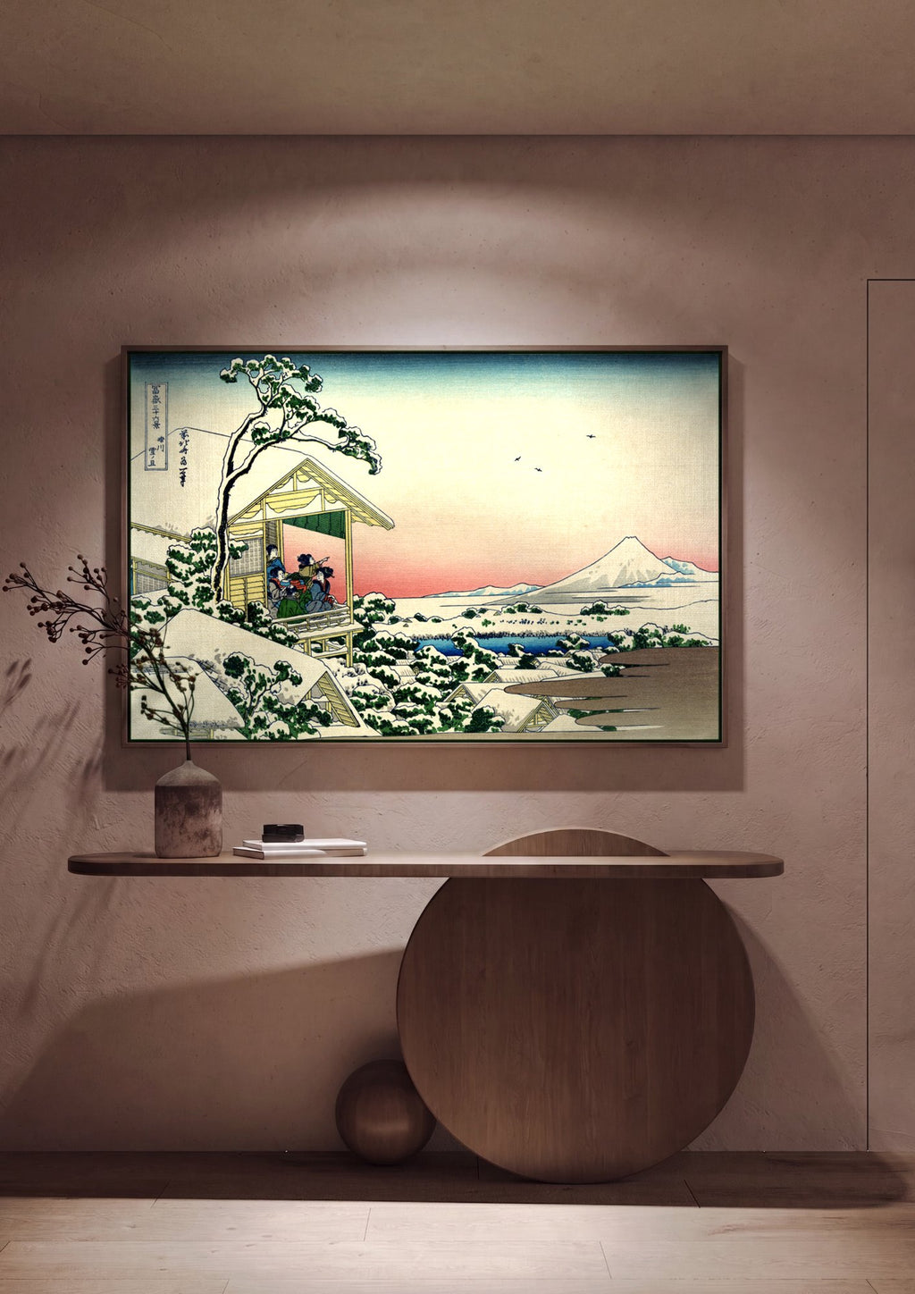 Quadro Decorativo Inverno no Campo - Hokusai em ambiente decorado