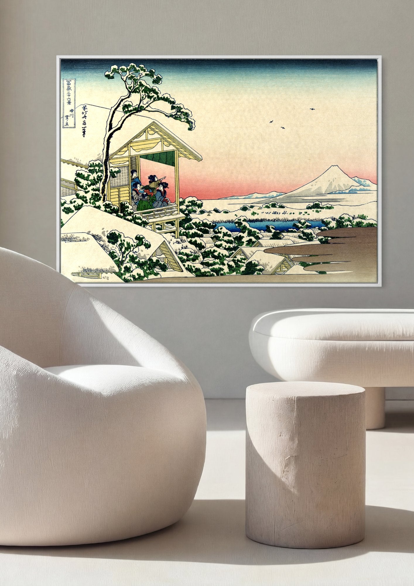 Quadro Decorativo Inverno no Campo - Hokusai em ambiente decorado