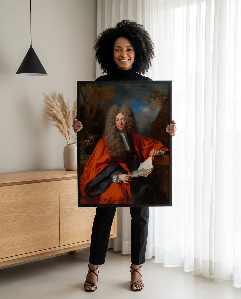 Quadro Decorativo Retrato Elegante - Nicolas de Largillière | modelo apresentando o quadro emoldurado