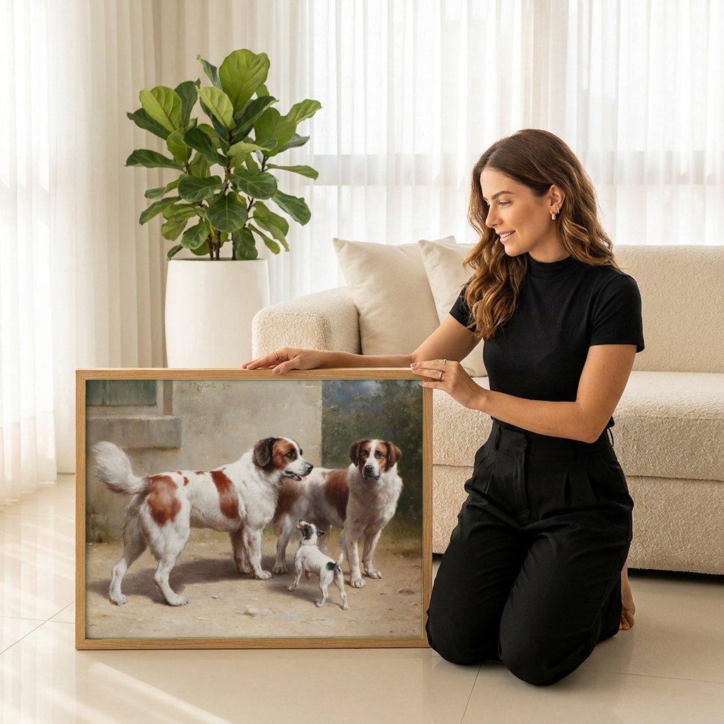 Quadro Decorativo Cães de Companhia - Carl Reichert | modelo apresentando o quadro emoldurado