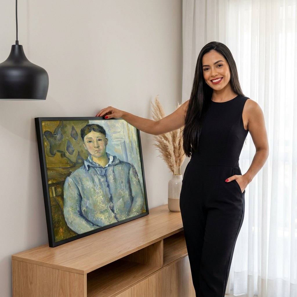 Quadro Decorativo Retrato de Mulher - Paul Cézanne | modelo apresentando o quadro emoldurado