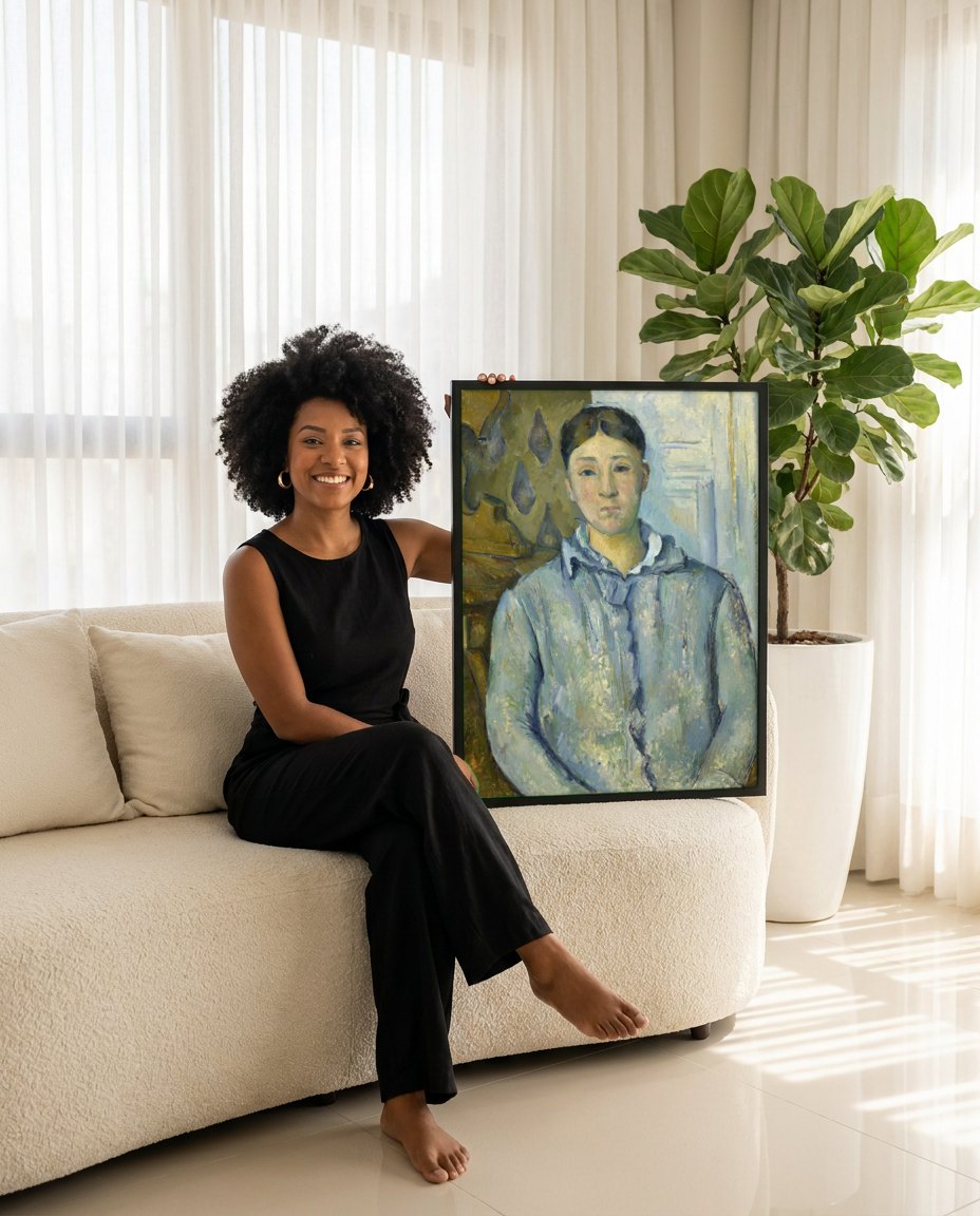 Quadro Decorativo Retrato de Mulher - Paul Cézanne | modelo apresentando o quadro emoldurado
