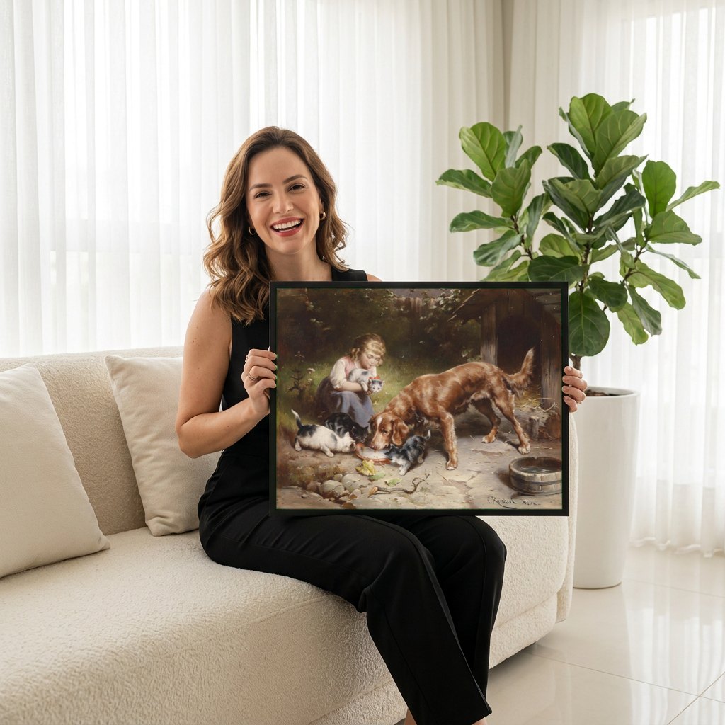 Quadro Decorativo Cenas Domésticas - Carl Reichert | modelo apresentando o quadro emoldurado