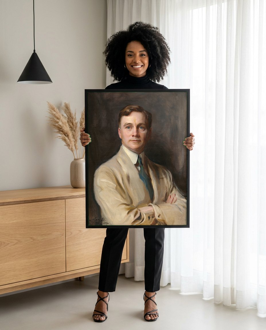 Quadro Decorativo Retrato de Jovem Cavalheiro - Philip Alexius de László | modelo apresentando o quadro emoldurado