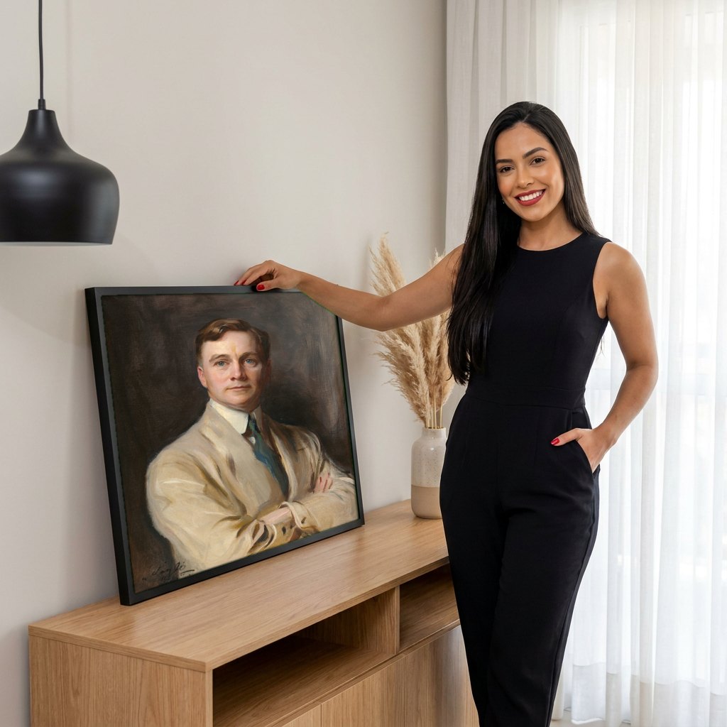 Quadro Decorativo Retrato de Jovem Cavalheiro - Philip Alexius de László | modelo apresentando o quadro emoldurado