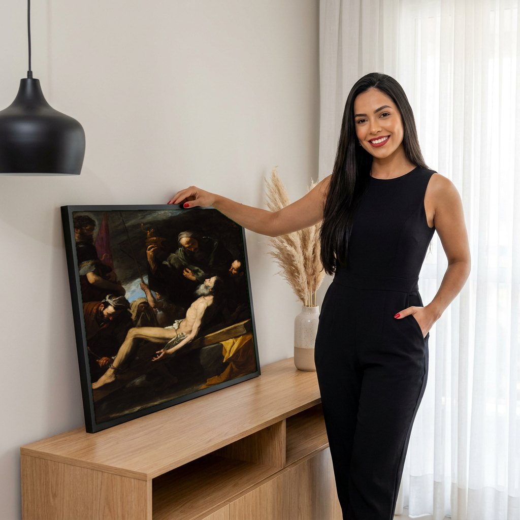 Quadro Decorativo Martírio de São Bartolomeu - Jusepe de Ribera | modelo apresentando o quadro emoldurado