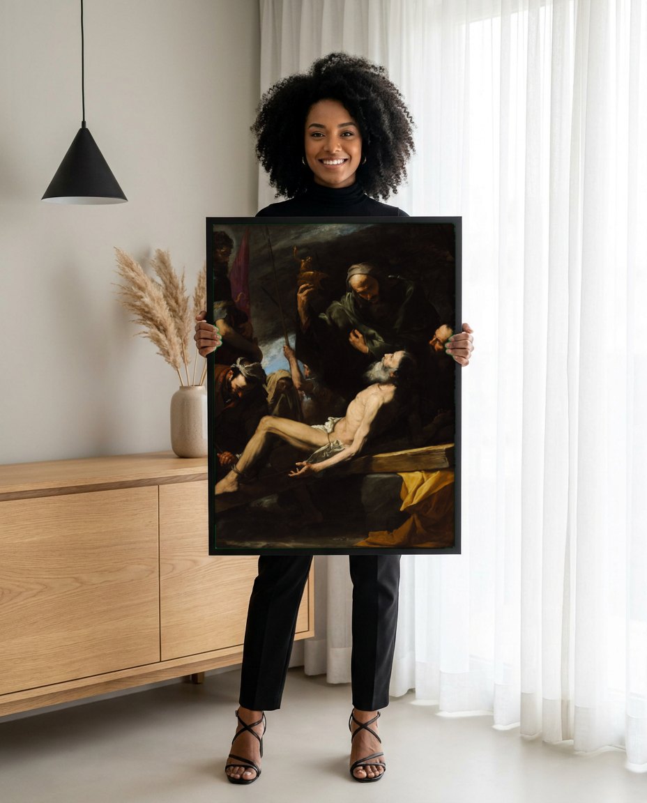 Quadro Decorativo Martírio de São Bartolomeu - Jusepe de Ribera | modelo apresentando o quadro emoldurado