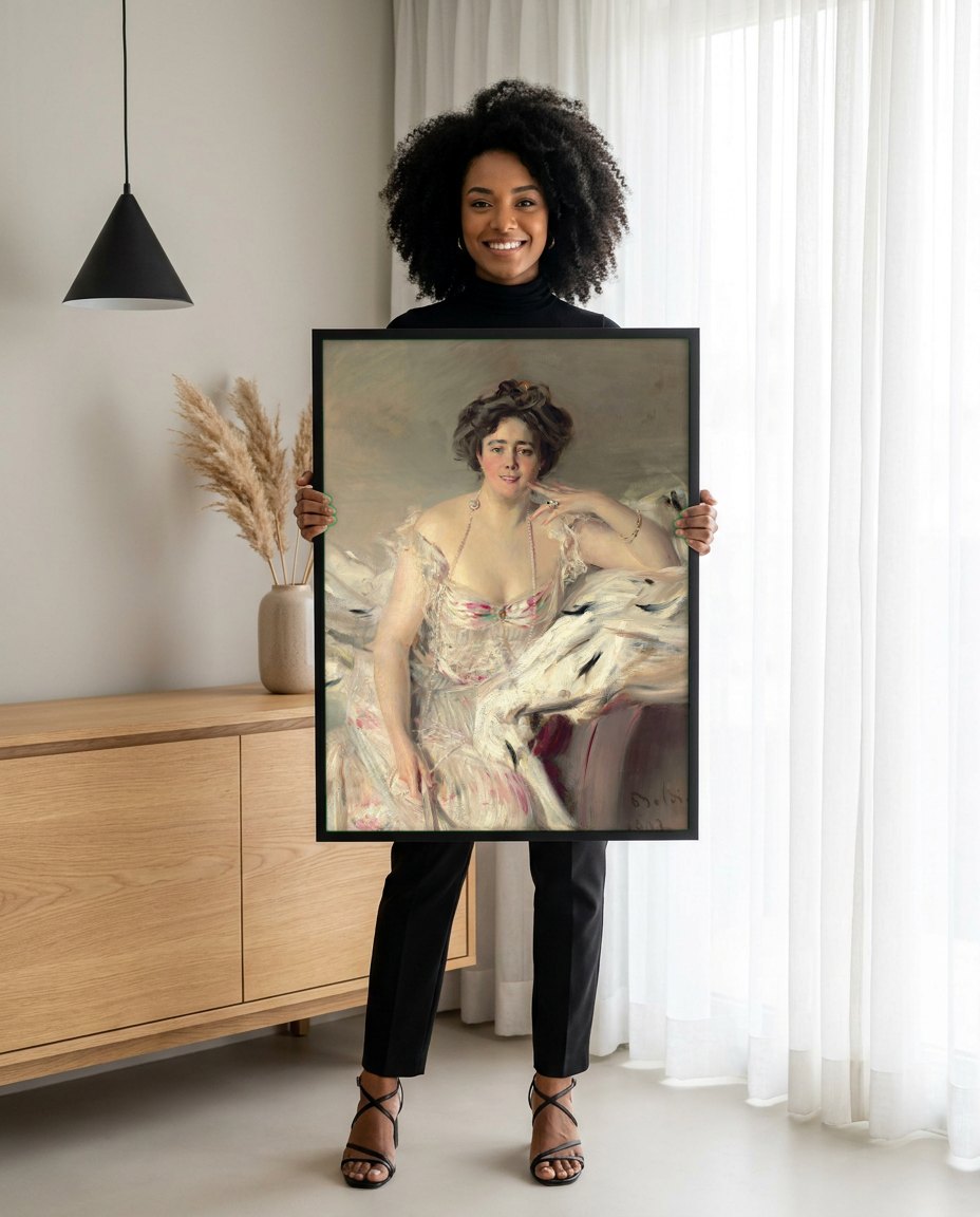 Quadro Decorativo Retrato de Senhora - Boldini | modelo apresentando o quadro emoldurado