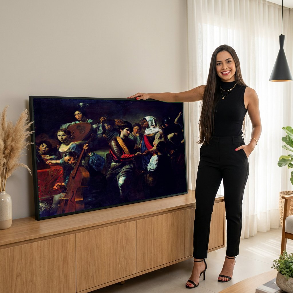 Quadro Decorativo A Guarda de Cristo - Valentin de Boulogne | modelo apresentando o quadro emoldurado