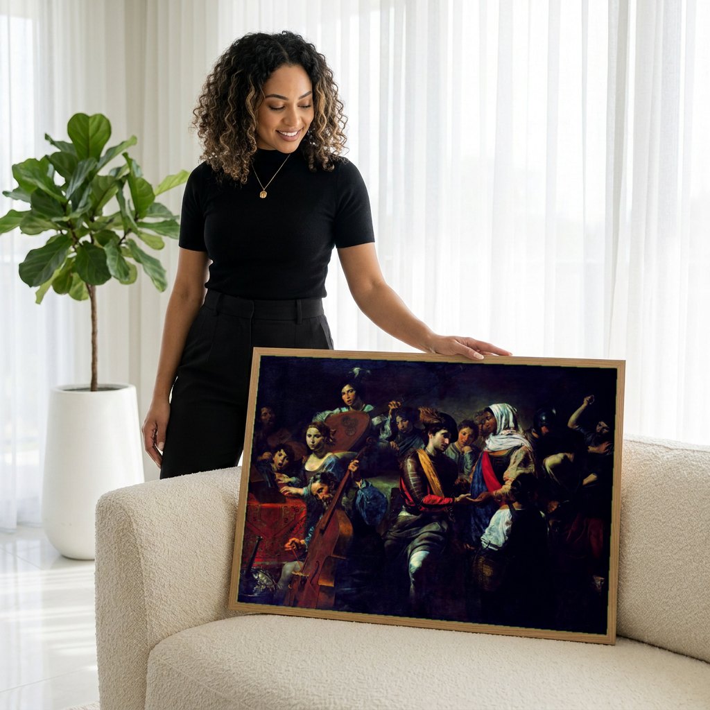 Quadro Decorativo A Guarda de Cristo - Valentin de Boulogne | modelo apresentando o quadro emoldurado