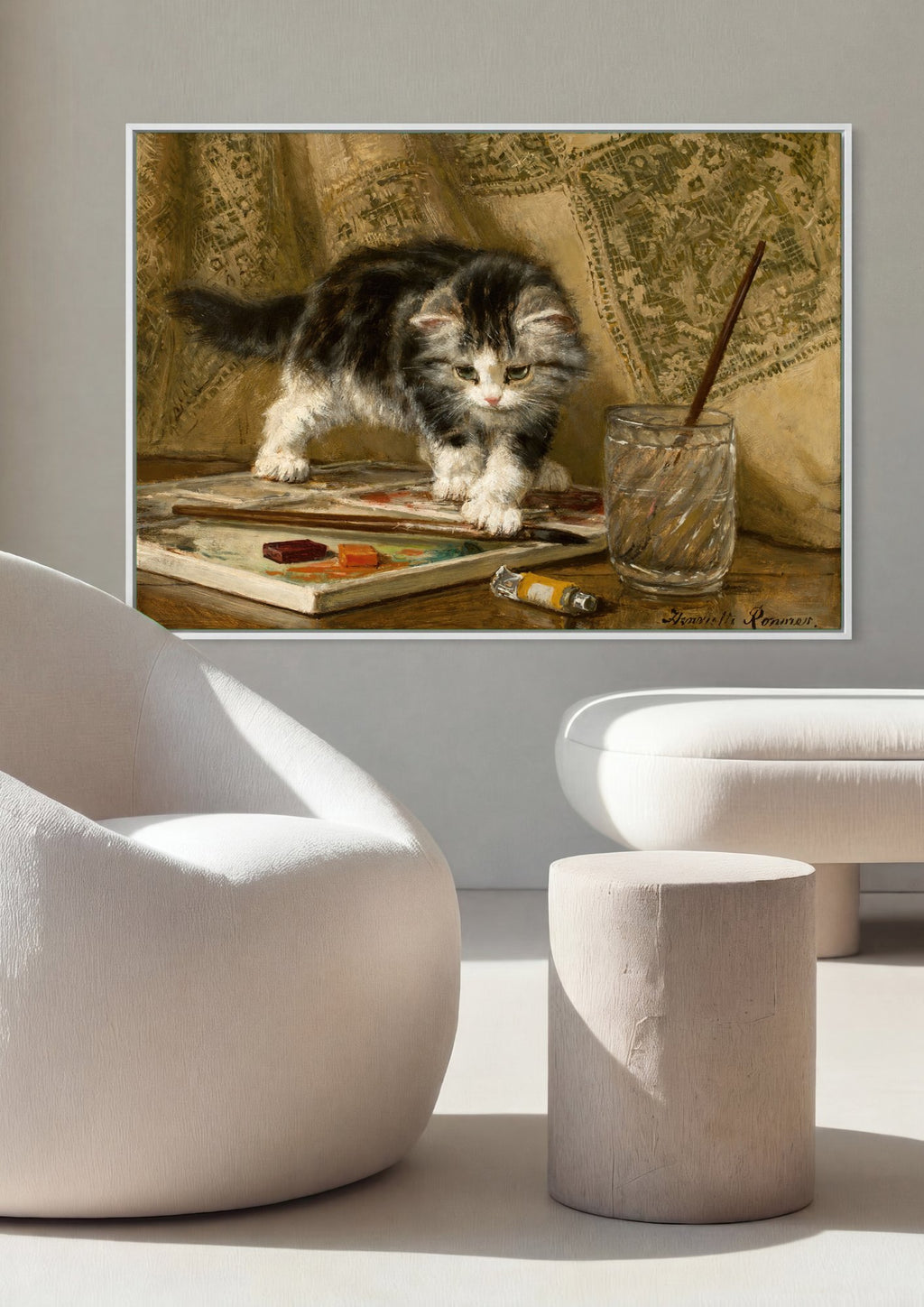 Quadro Decorativo 'Gatinho Curioso na Paleta' - Henriëtte Ronner-Knip | quadro emoldurado na parede