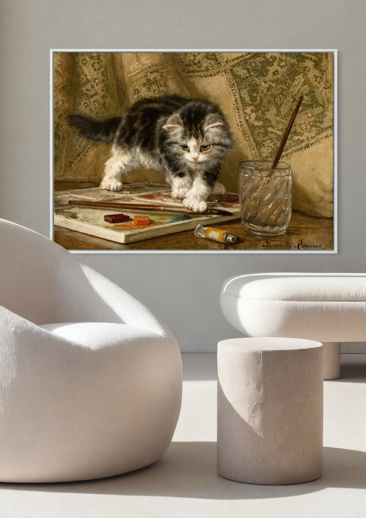 Quadro Decorativo 'Gatinho Curioso na Paleta' - Henriëtte Ronner-Knip | quadro emoldurado na parede