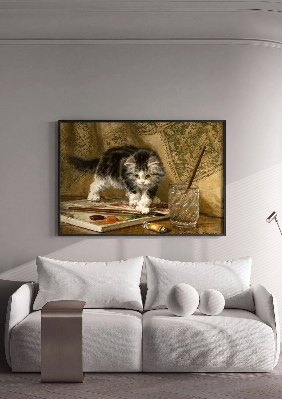 Quadro Decorativo 'Gatinho Curioso na Paleta' - Henriëtte Ronner-Knip | quadro emoldurado na parede