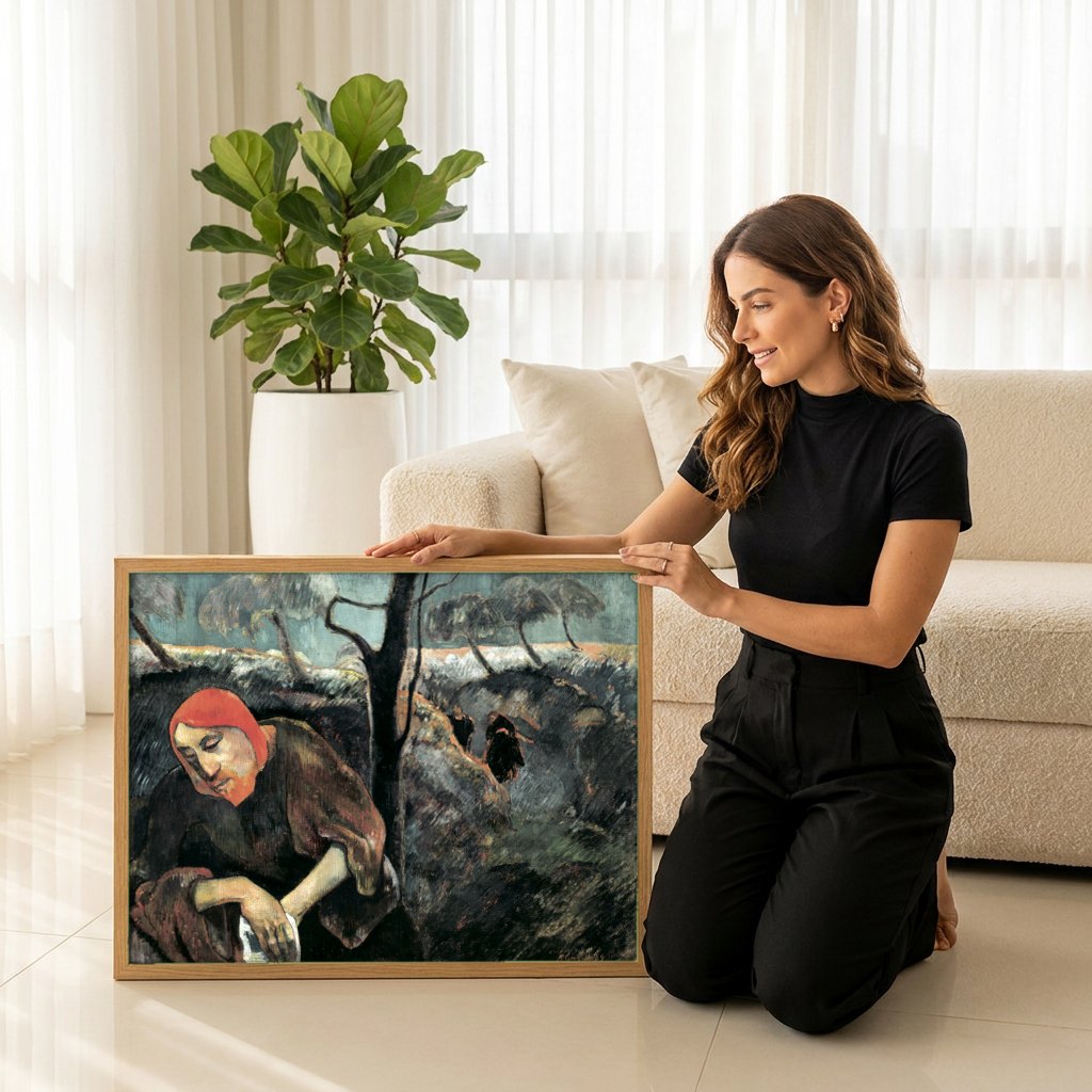 Quadro Decorativo Cristo no Horto das Oliveiras - Paul Gauguin | modelo apresentando o quadro emoldurado