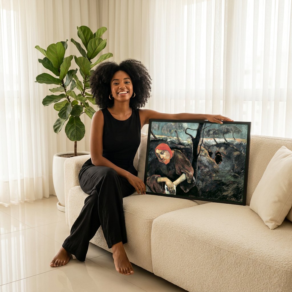 Quadro Decorativo Cristo no Horto das Oliveiras - Paul Gauguin | modelo apresentando o quadro emoldurado