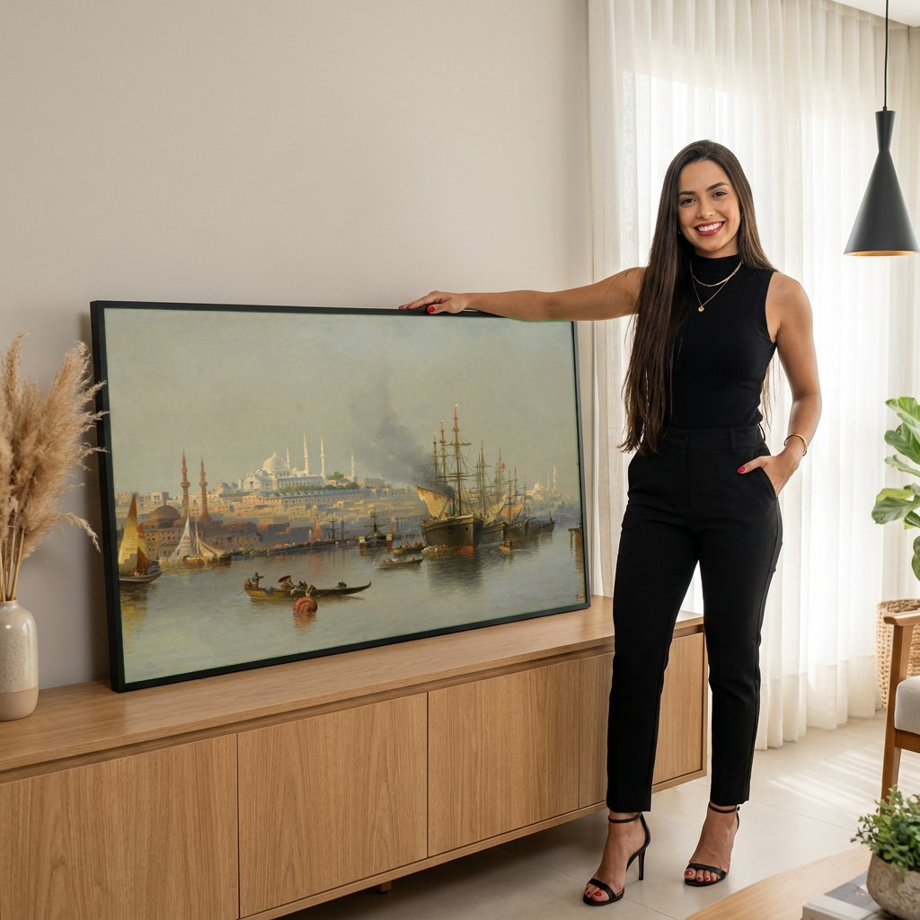Quadro Decorativo Porto de Constantinopla - Karl Kaufmann | modelo apresentando o quadro emoldurado