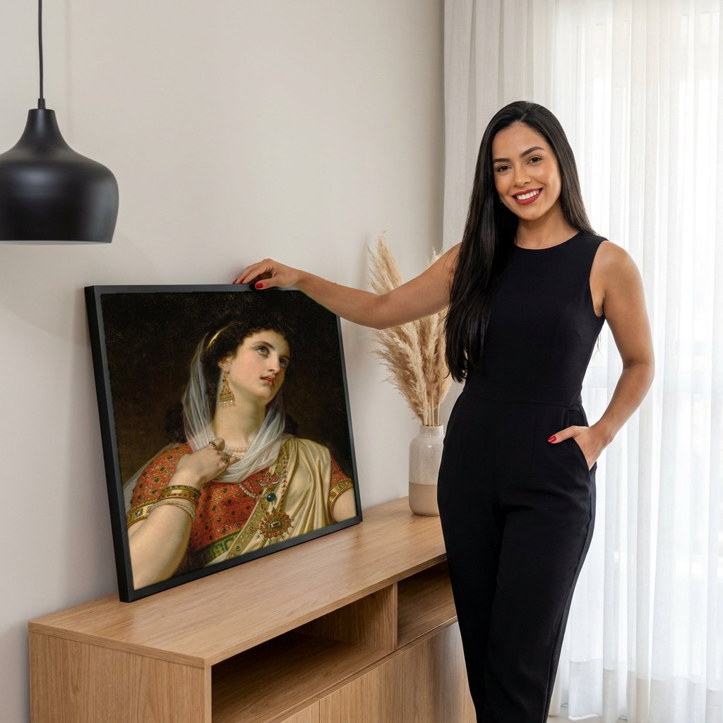 Quadro Decorativo A Odalisca - Hugues Merle | modelo apresentando o quadro emoldurado
