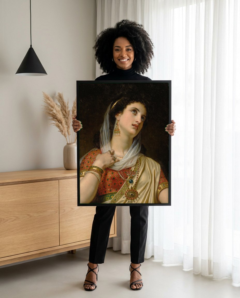 Quadro Decorativo A Odalisca - Hugues Merle | modelo apresentando o quadro emoldurado